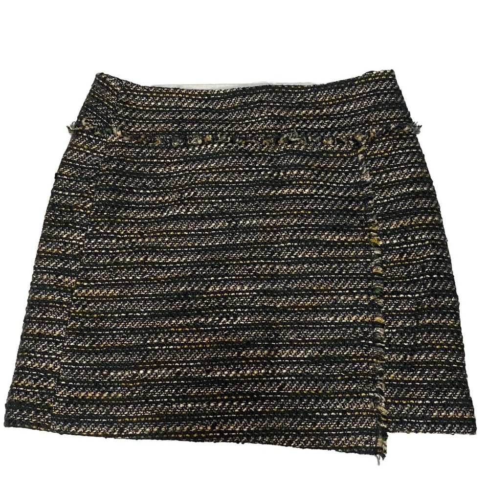 Ann Taylor Loft Size 12 Tweed Black Yellow Green Side Zip Pencil Mini Skirt